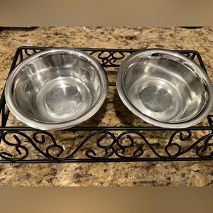 Stainless Steel Cat Bowls with Black Metal Stand